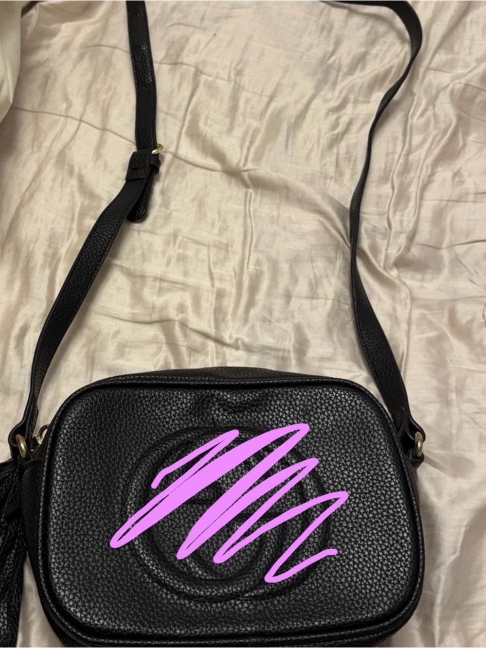 Black Pebbled Leather Crossbody Bag with Tassel